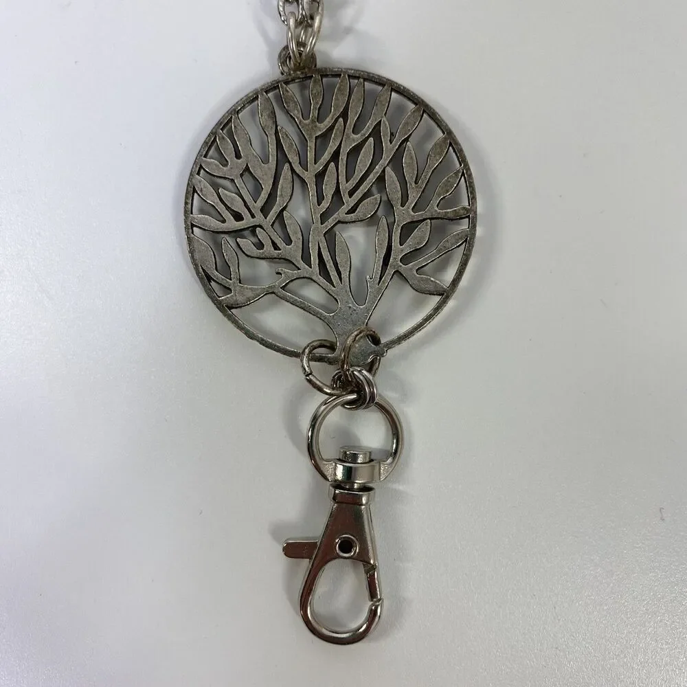 Tree of Life Pendant Badge Name Tag Holder‎ Necklace Silver Tone Work Conference